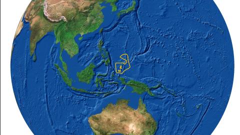 Globe featuring outline of Palau National Marine Sanctuary