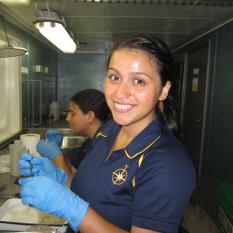 Marisa, the honor student, working in the wet lab