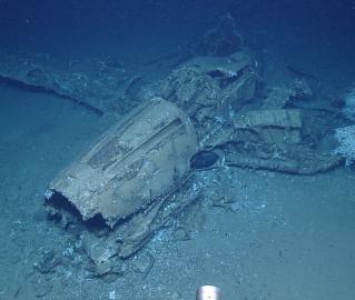 Underwater wreck of WWII airplane