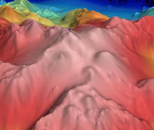 False color sonar map of seamount