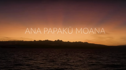 The text Ana Papaku Moana is overlayed over a sunrise picture