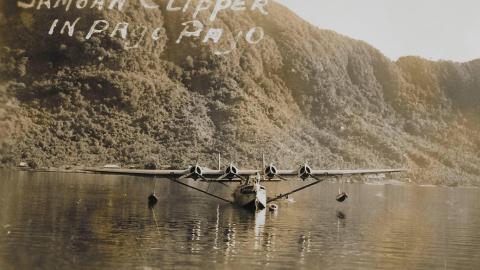 Historical photo of the Samoan clipper resting in Pago Pago Harbor