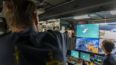 Inside the control van of E/V Nautilus