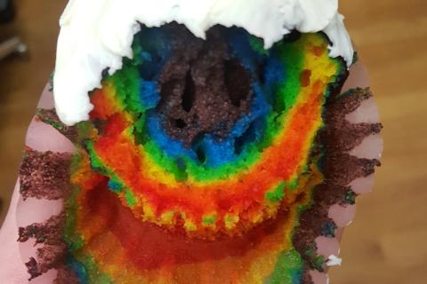 Rainbow colored cupcake