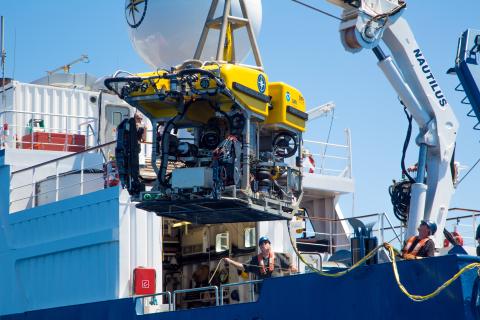 ROV Hercules suspended on the crane