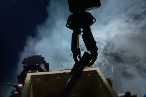 ROV Manipulator reaches into the sample box