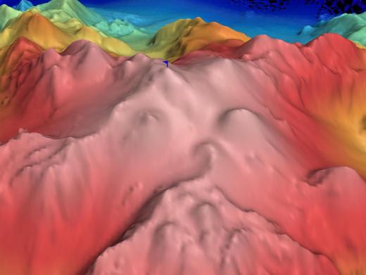 False color sonar map of seamount
