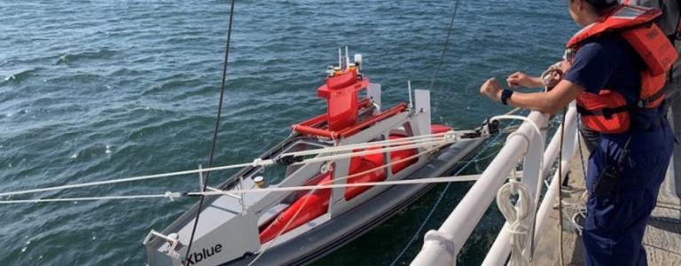 Ship-based mapping surveys are done by deploying the uncrewed surface vessel (UsX) DriX for nearshore mapping.