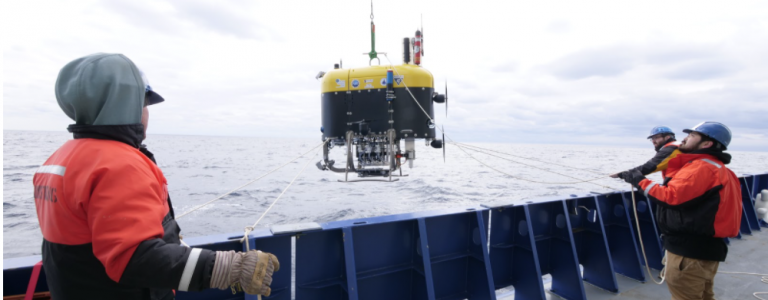 Mesobot being deployed off ship