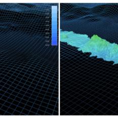 Seafloor map prior to and after a Nautilus pass with GMRT bathymetry and EM302 multibeam data processed in QPS Qimera. ​