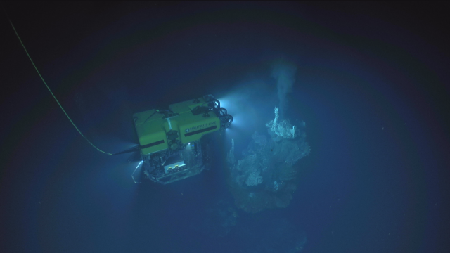 Thanks to the Hercules ROV, we’re able to get close enough to sample these vents despite the treacherous terrain, erratic temperatures, and depth of several kilometers beneath sea level!