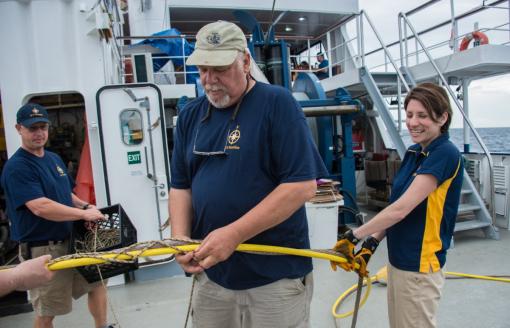 Will works on deck preparing the ROV Hercules