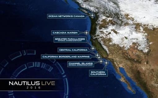 Map of Eastern Pacific with 2016 expedition locations marked