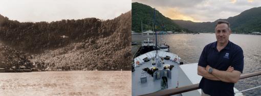 Composite image: historical and modern photos of Pago Pago harbor