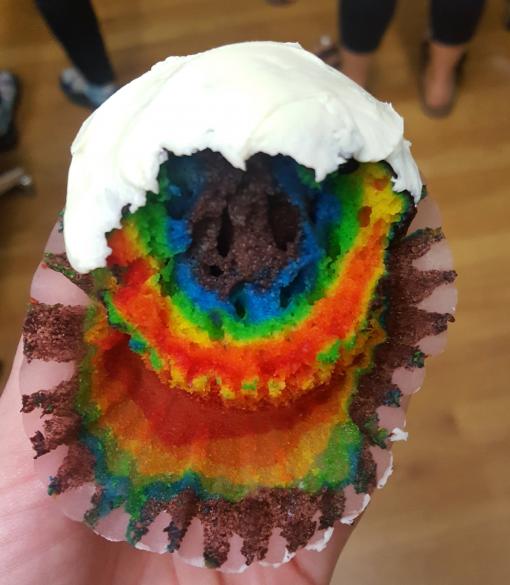 Rainbow colored cupcake