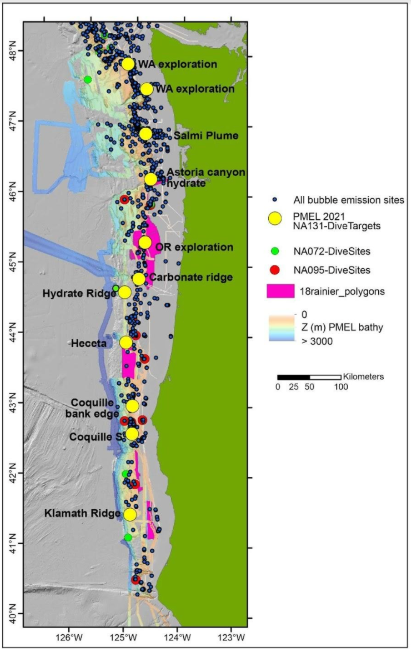 Cascadia Margin seep map