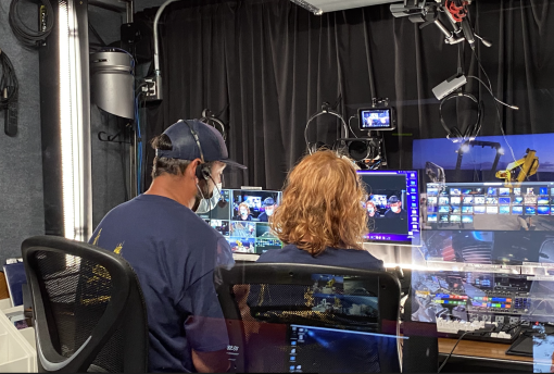 Woman and man in studio