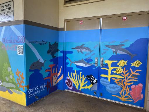 Mural completed by students and Bronwyn for Earth Echo Fellowship. PC Bronwyn