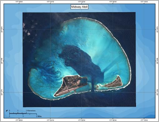 An aerial view of Kuaihelani (Midway Atoll)