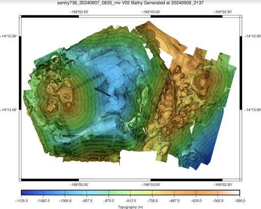 Preliminary map of Vailulu'u Seamount produced by Woods Hole Oceanographic Institution (WHOI)’s AUV Sentry during the NA165 E Mamana Ou Gataifale II expedition.