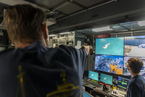 Inside the control van of E/V Nautilus