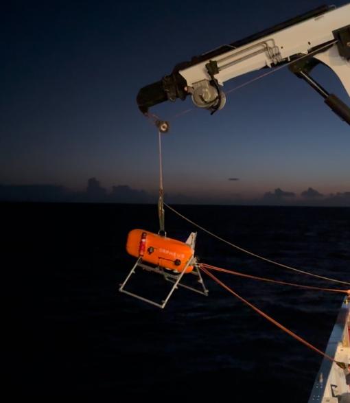 The Orpheus AUV is in the water for its first dive of the expedition!