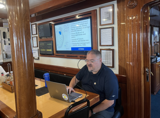Mariana Trench MNM Superintendent Sean Macduff gives the #CorpsofExploration a presentation all about the Monument.