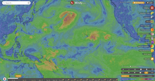 Pacific-wide view on Windy